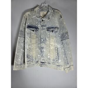 Akademiks Jeanius Denim Jacket Paint Splatter Biker Style Men’s L